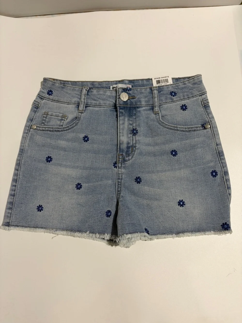 Epic Threads Light‎ Blue Denim Shorts with Blue Floral Accents